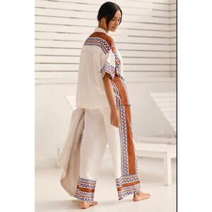 Anthropologie Short-Sleeve Printed Linen Buttondown Shirt / sz M